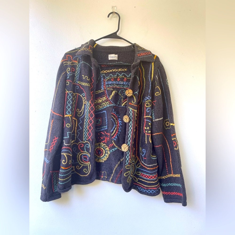 Chicos gray multicolored jacket size 1